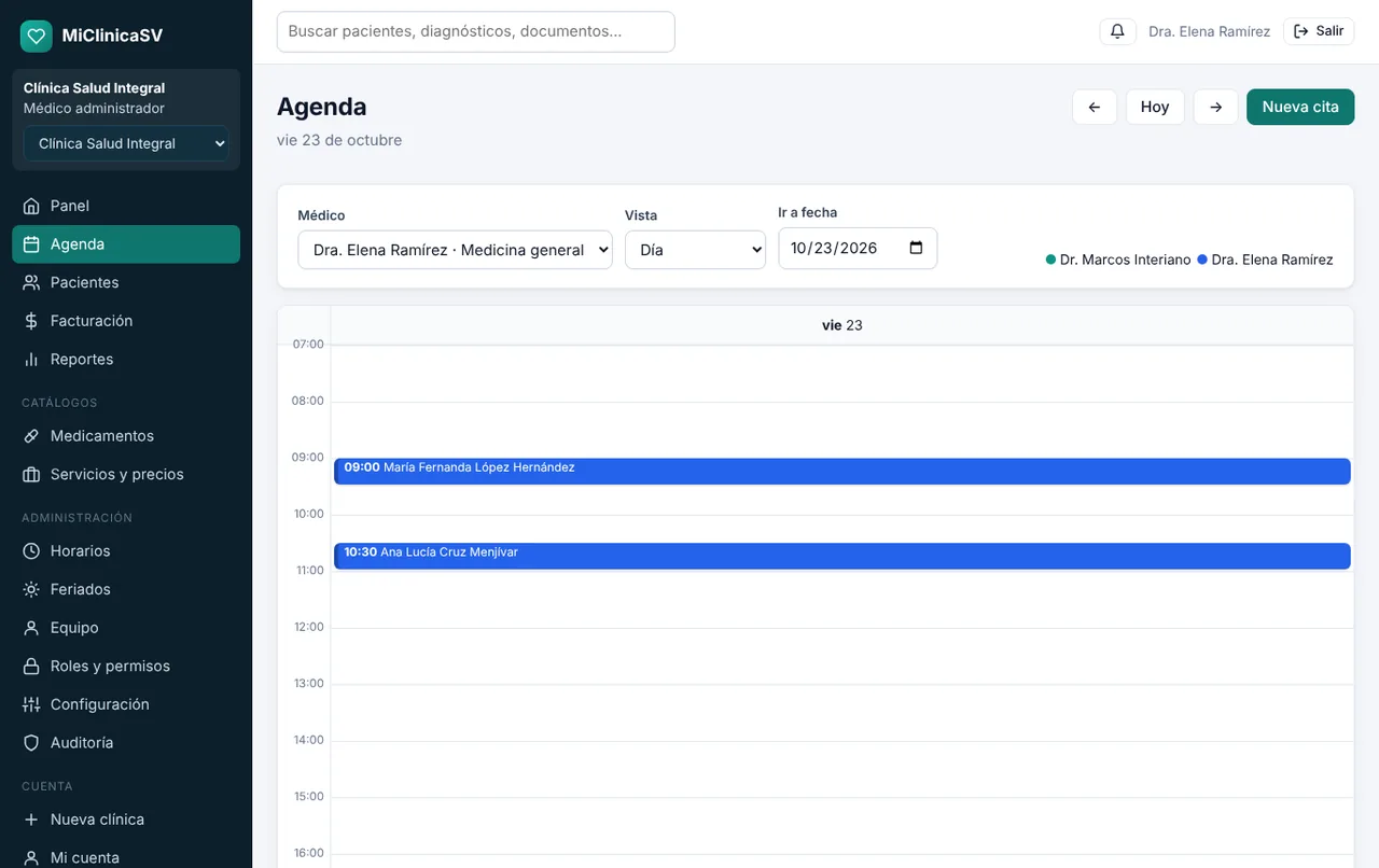 Agenda semanal con citas de varios médicos